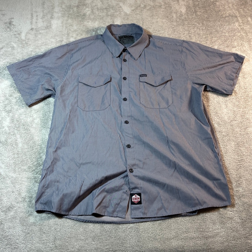 Dixxon Workforce Shirt Men's 3XL Gray Striped Work Short Sleeve Button Up Casual